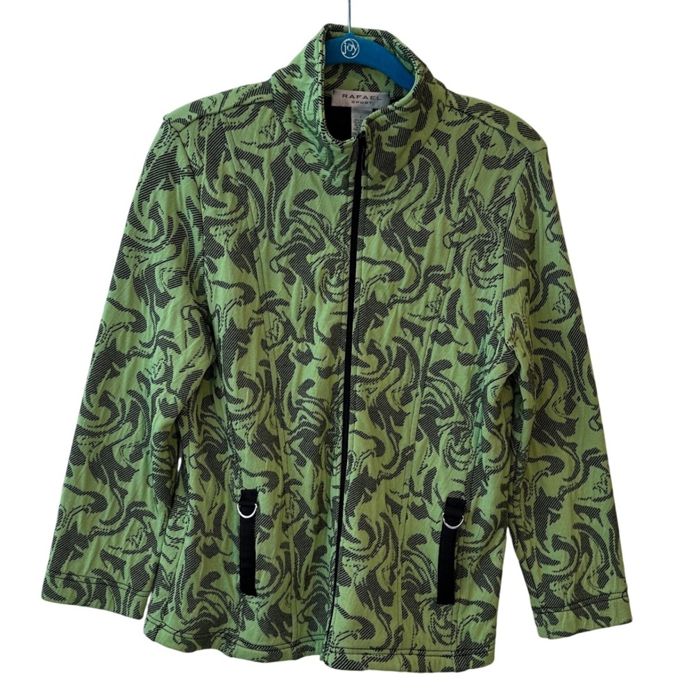 Rafael‎ Sport Womens Zip Up Jacket Green Black Abstract Print Long Sleeve Size L
